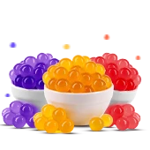 Assorted popping boba in vibrant flavors.